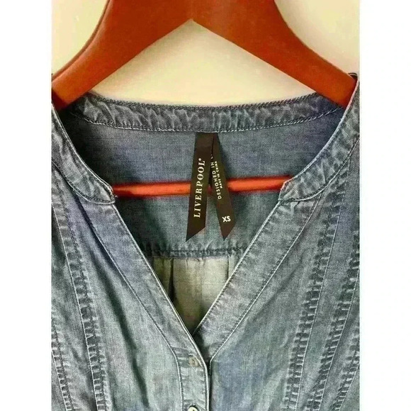 Liverpool V-Neck Button Down Denim Lyocell Tunic, sz XS - Picture 2 of 8